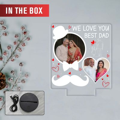 Personalized Best Dad UV Print LED Night Lamp Fathers Day Gift Warm White Light